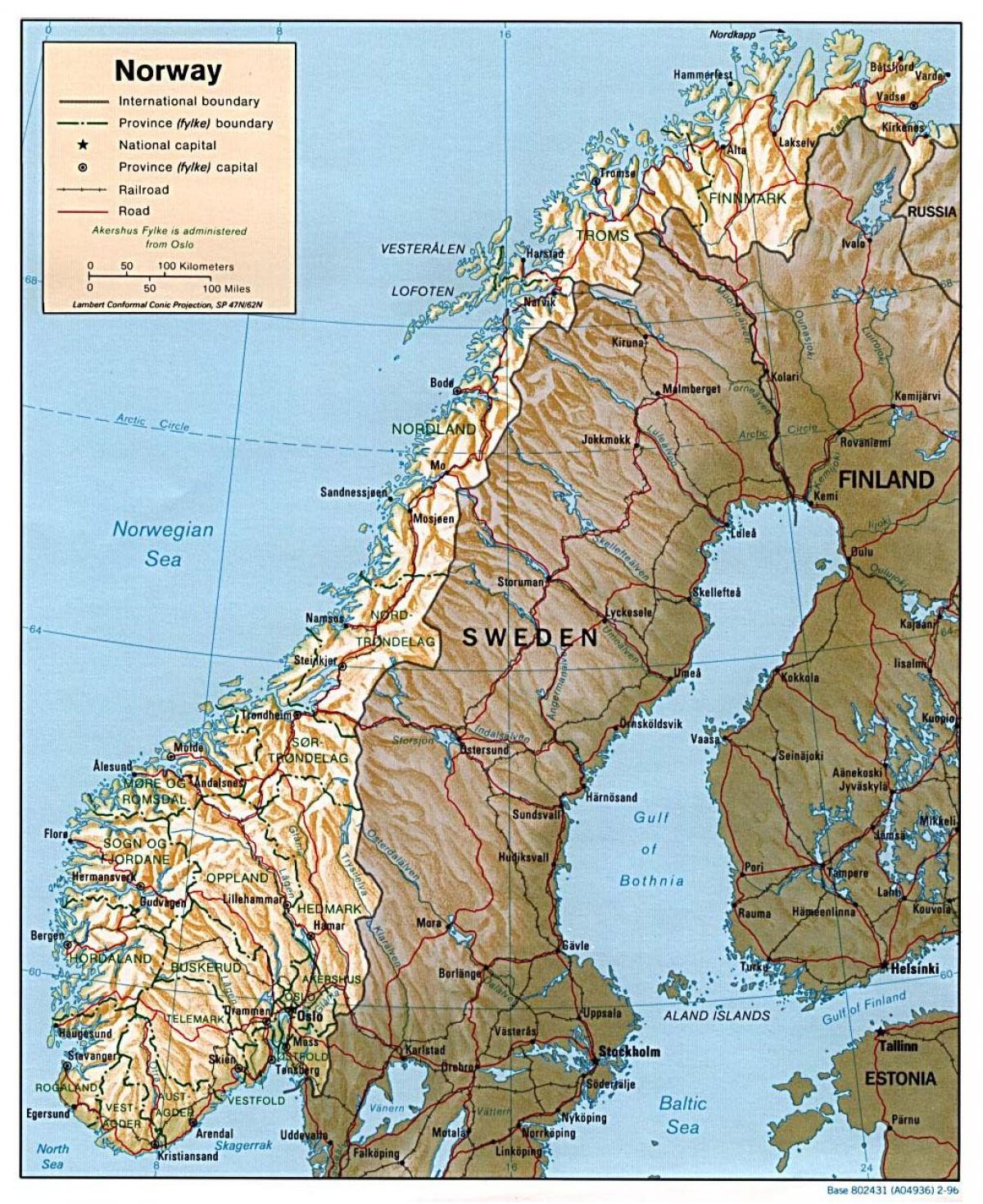 harte e detajuar e Norvegjisë, me qytetet
