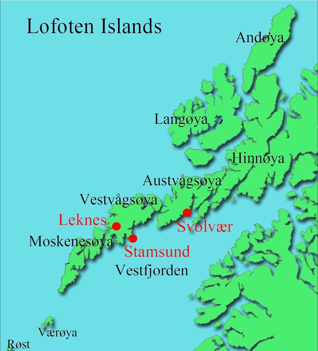 ishujt lofoten Norvegji hartë