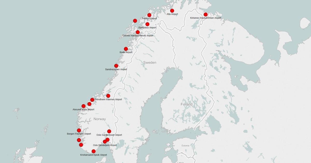 Harta e Norvegjisë aeroporte