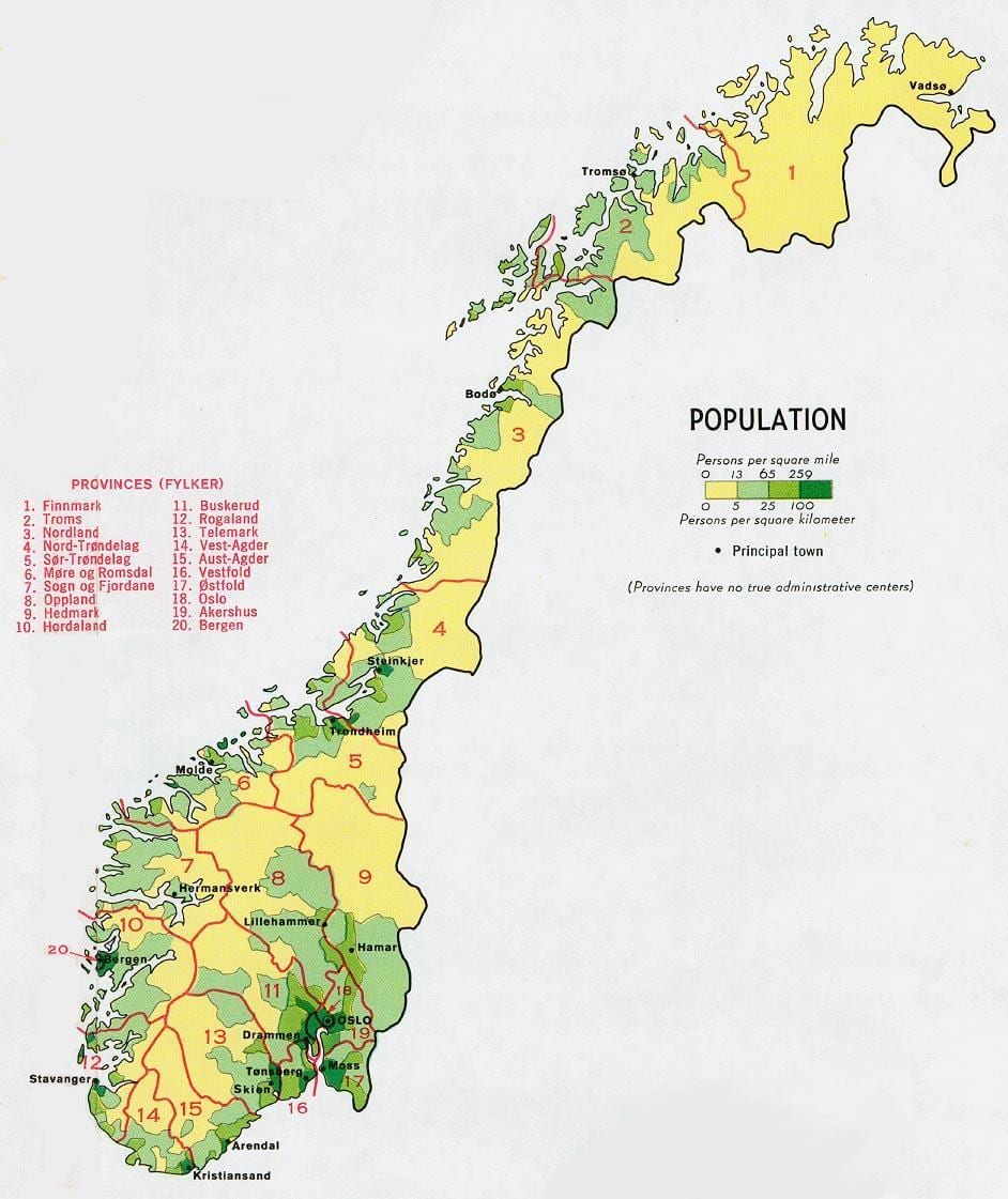 Norvegji popullsisë map