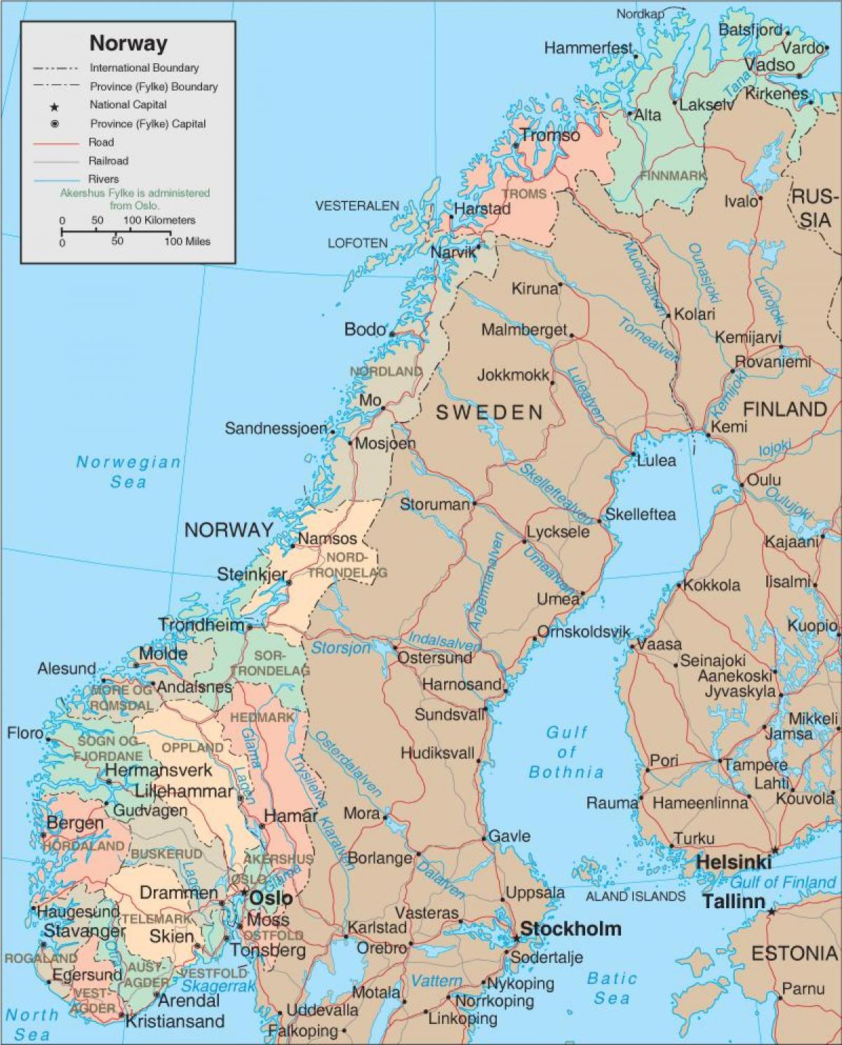 një hartë e Norvegjisë