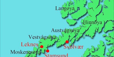 Ishujt Lofoten Norvegji hartë