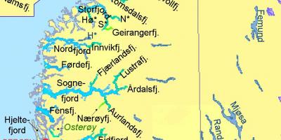 Harta e Norvegjisë treguar fjords